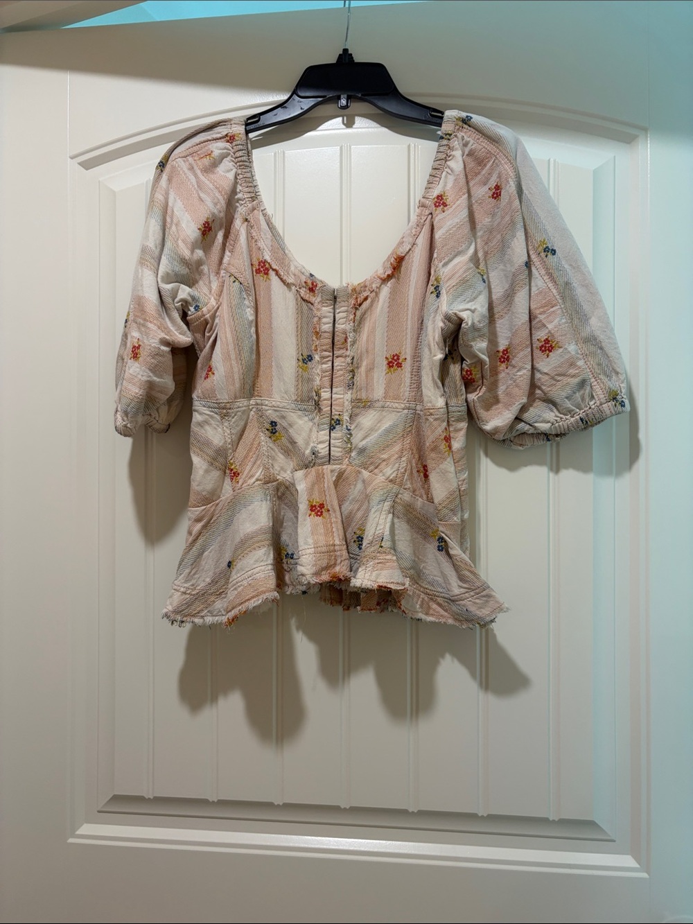 Pilcro Cream and Blush Floral Peplum Blouse